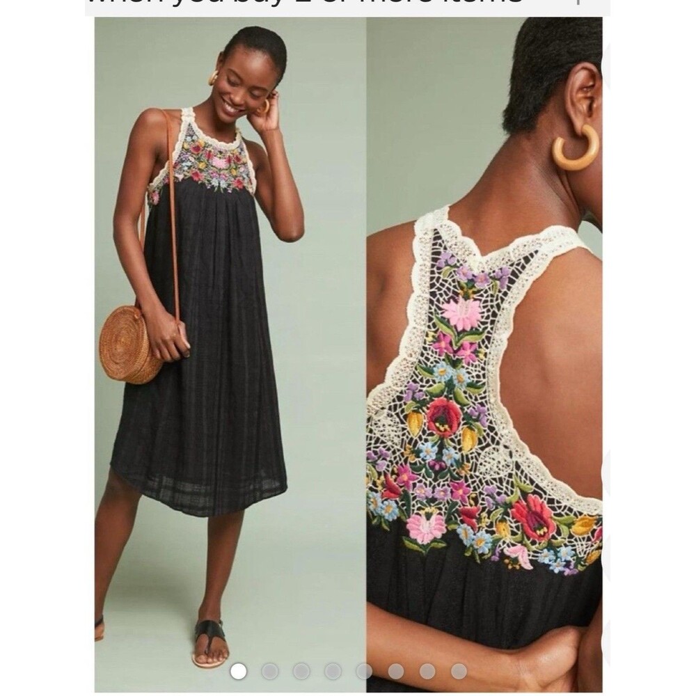 Anthropologie Akemi + Kin Black Floral Embroidered Lace Sleeveless dress XS